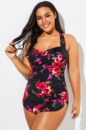 Poppies H-Back Sarong Front One Piece Swimsuit