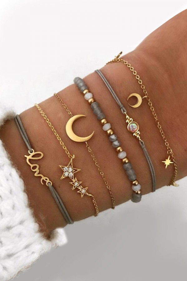 Ash Gold Stars Moon Decor Bracelet Set