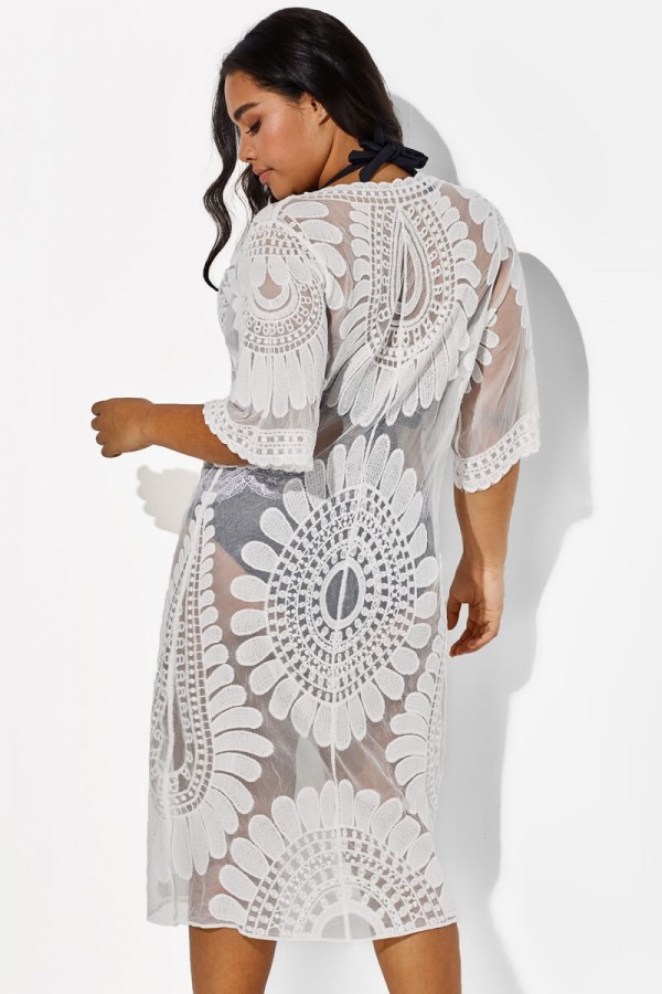 White Vacation Women Embroidery Cover Up