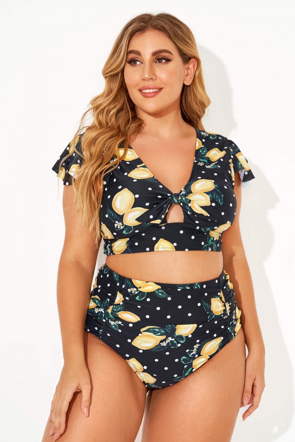 Lemon Flutter Cap Short Sleeve Bikini Top
