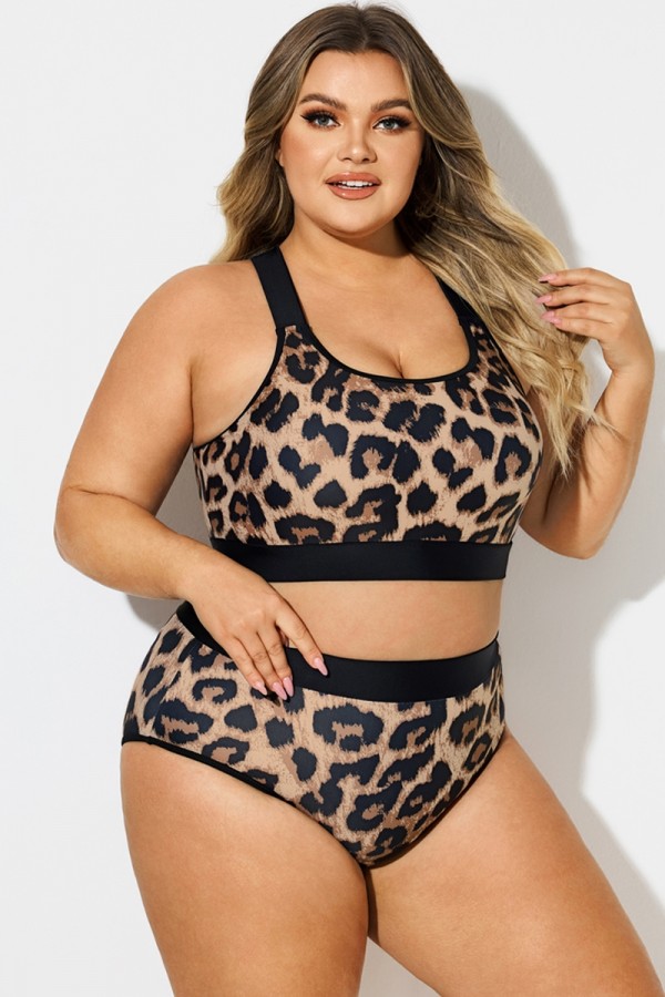 Plus Size Leopard Print Square Neck Bikini Top