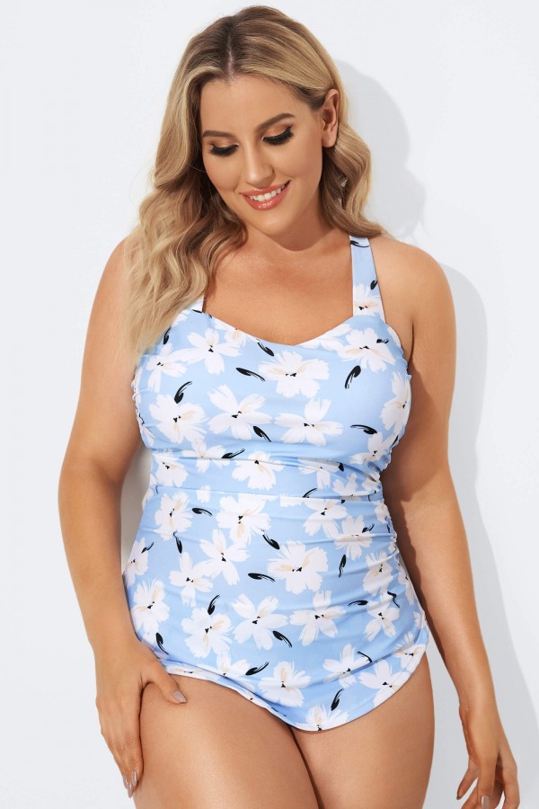 Floral Printed Sexy Sarong Front One Piece Swimsuit