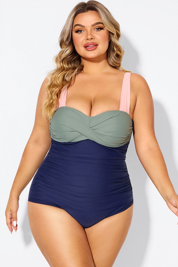 Sweetheart Neck Color Block One Piece Swimsuit
