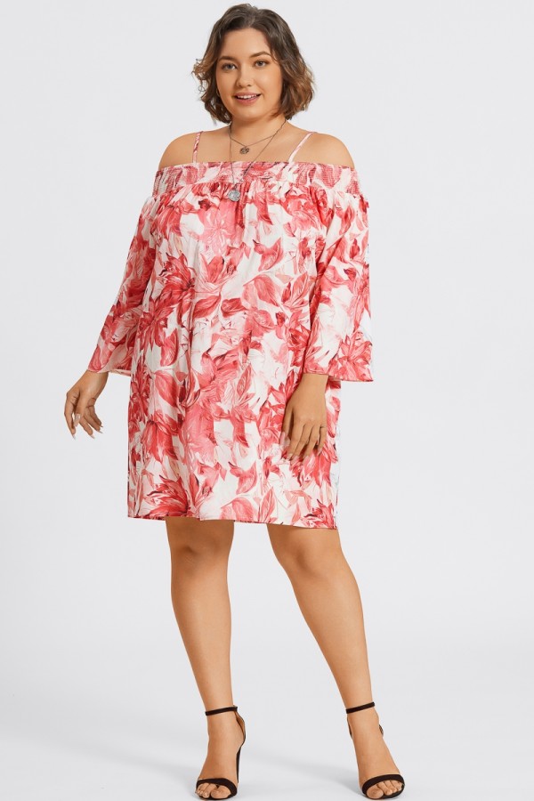 Floral Print Off-Shoulder Carmen Style Midi Dress