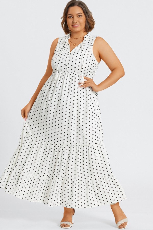 Polka Dots Textured Woven Tiered Maxi Dress