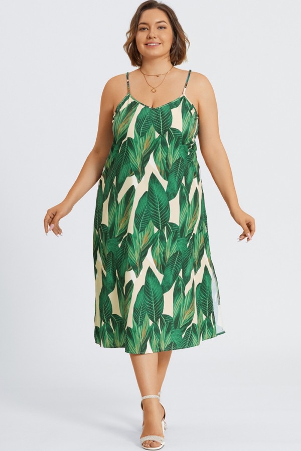 Plus Size Tropical Print Cami Maxi Dress
