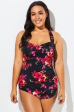 Poppies H-Back Sarong Front One Piece Swimsuit 