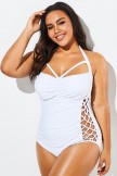 White Hollow Out Underwire One Piece Swimsuit 