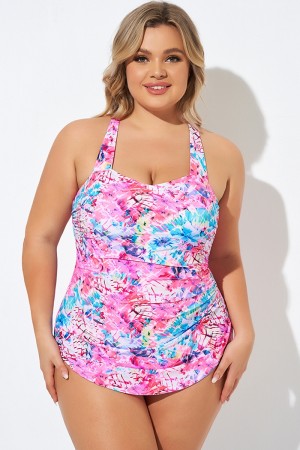 Colorful Printed Sarong Front One Piece Swimsuit